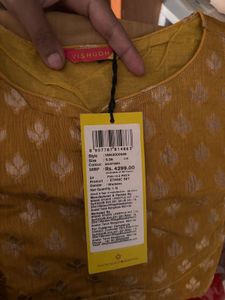 Vishudh Women Mustard Self Design Kurta nd Trouser
