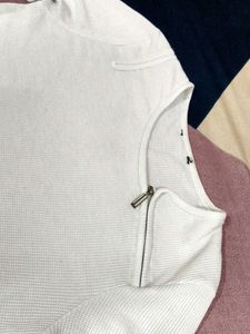 White Textured Zipper Top