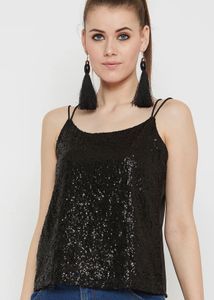 Sparkling Black Sequin Cami Top