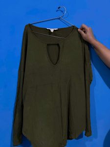 Olive Green Keyhole Neck Top