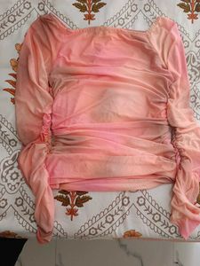 Sheer Ruched Tie-Dye Top