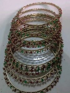 Green And Pink Metal Bangles Set