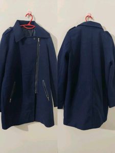 Navy Blue Asymmetrical Zipper Coat 35-36 bust