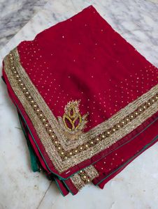 Red Embellished Saree only wear once