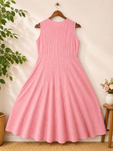Baby Pink Linen anarkali dress with Tassel Detail