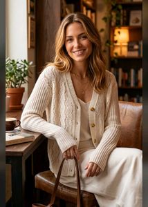 Cream Cable Knit Button-Up Cardigan