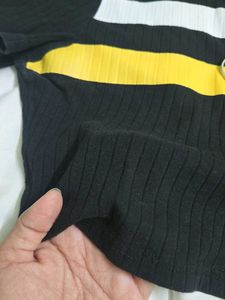 Black Ribbed Zip Up T-Shirt