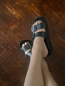 Black Buckle Strap Sandals
