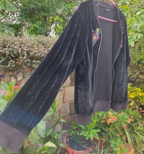 Velvet Bomber Jacket with Embroidery