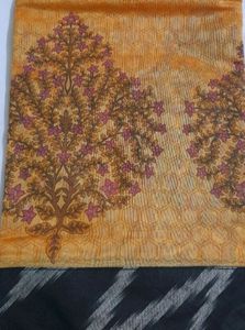 Mustard Yellow Saree with Ikat Blouse