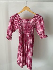 Chic Pink Gingham Smocked Dress