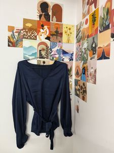 Elegant Navy Blue Wrap Top