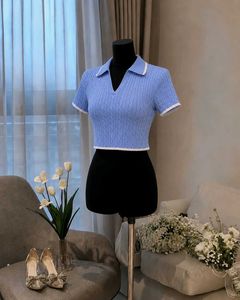 Cute Blue Cable Knit Crop Top 🪢