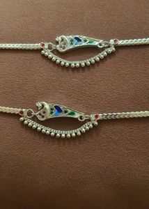 Beautiful Peacock Enamel Anklets pure silver