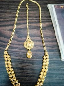 ✨Elegant Gold Necklace with Maang Tikka