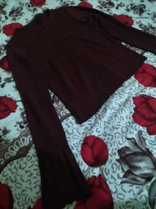 🔥🎀Ribbed Flare Sleeve Top RED SUGAR 👠