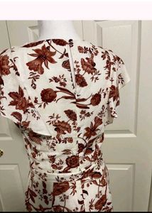 (Made in Myanmar)Elegant Floral Print Midi Dress