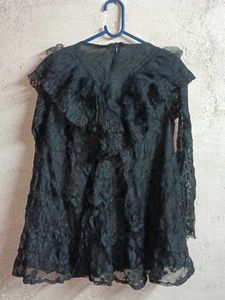 Elegant Black Lace Top Layered Partywear
