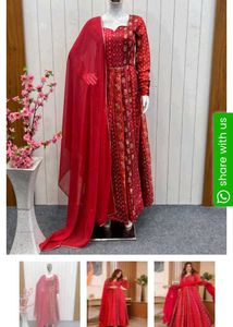 Red Printed Anarkali Kurta with dupatta
