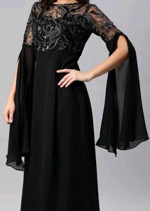 Midnight Elegance Black Embellished Cape Sleeve