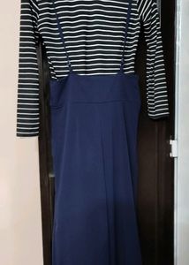 Striped Top and Navy Blue Jump Suit Pant