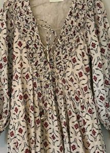 ZARA Cream &amp; Terracotta Red Floral Print Boho Dres