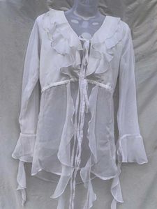 Sheer White Ruffle Tie-Front Top