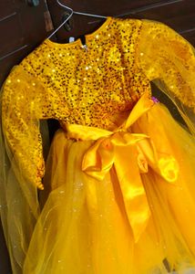 Girl Sparkling Yellow Party Gown with Capes