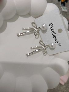 Elegant Pearl Bow Drop Earrings