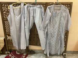 Embroidered Kurta Set with inner  and Pants dupatt