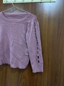 Pearl Embellished Long Sleeve Top