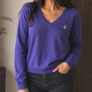 Purple V-Neck United Colors of Benetton Sweater
