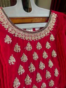 Elegant Red Embroidered Single Gown