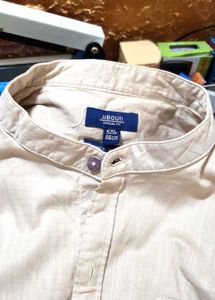 Men's Beige Band Collar Casual Shirt