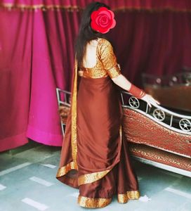 Beautiful brown saree with brocade padded blouse