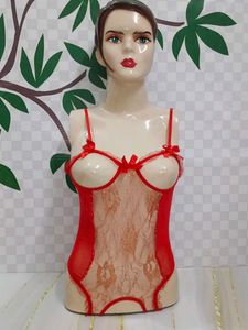 (720)Red Lace Lingerie Bodysuit