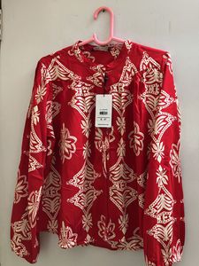 Red Printed Long Sleeve Top