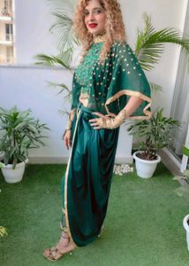 Elegant Emerald Green Top with Dhoti Pants 💚