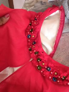 Designer Red Kurta Set with Embellished Neckline
