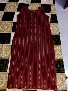 Maroon Striped Sleeveless Kurta