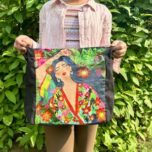 Brand new Handpainted Large spring Girl tote bag