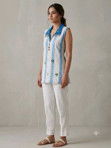 Stunning White & Blue Striped Kurta