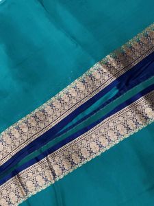 Elegant Blue &amp; Teal Embroidered Silk Saree