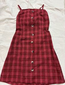 Red Plaid Button-Front Mini Dress
