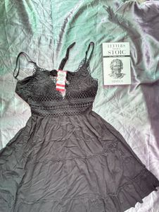 Black Tiered Mini Dress with Lace Detail