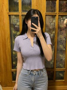 Ribbed Collared Crop Top