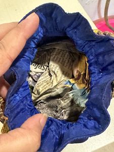 Designer Embellished Potli Bag – Royal Blue &amp; Gold