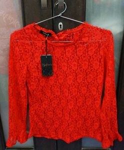 Red Lace Long Sleeve Top