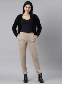 Women Beige Tailored Tapered Fit Trouser/pant
