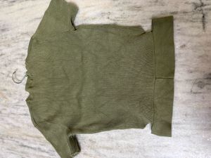 Bershka Ribbed Green Knit Top